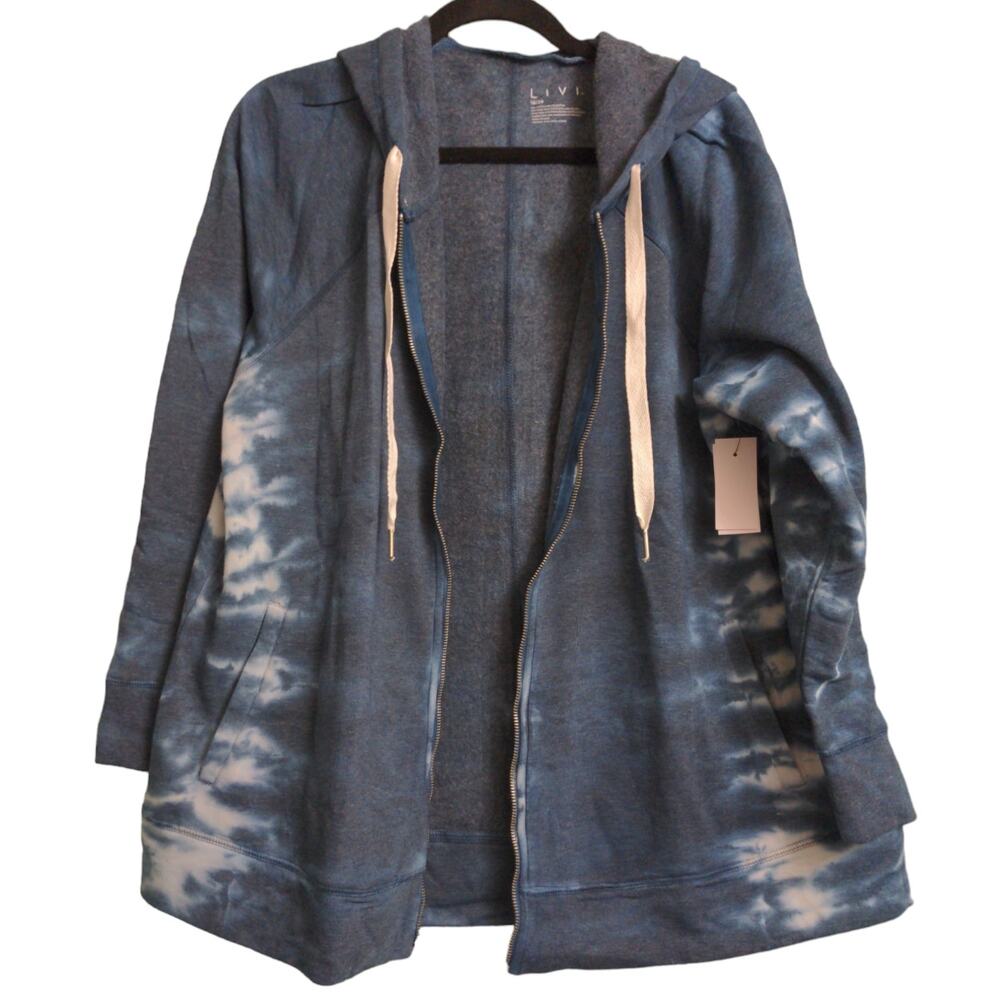 Lane Bryant LIVI Active Sweatshirt Full Zip Tie Dye Hoodie Blue White 18/20 New - Picture 4 of 10